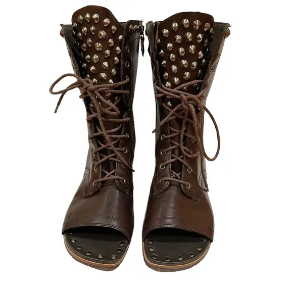 Donald J Pliner Ghalib Womens Brown Leather Studded Boots 7.5 Open Toe Combat