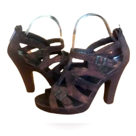Donald J. Pliner gladiator iridescent red/bronze strappy 4” sandals SZ 6.5