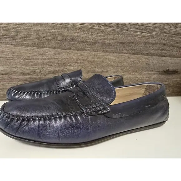 Donald J Pliner Mens Blue Leather Penny Loafers Size 13 Driving Shoes