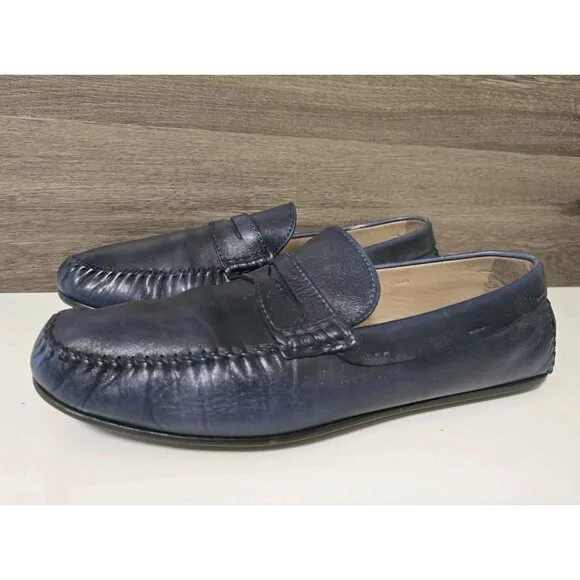 Donald J Pliner Mens Blue Leather Penny Loafers Size 13 Driving Shoes