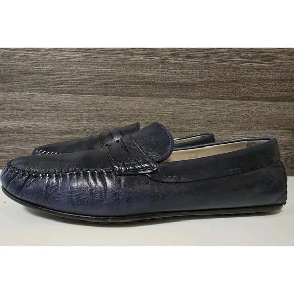 Donald J Pliner Mens Blue Leather Penny Loafers Size 13 Driving Shoes