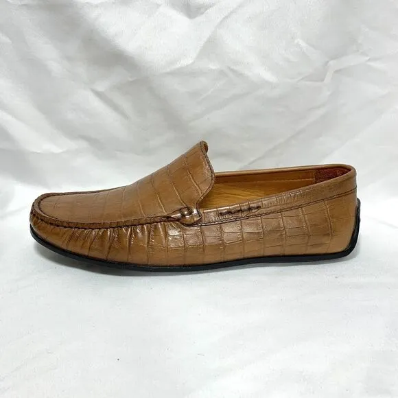 Donald J. Pliner Vinco Driving Loafers Mens Crocodile Embossed Tan Shoes Size 10