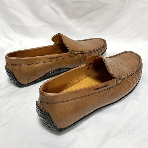 Donald J. Pliner Vinco Driving Loafers Mens Crocodile Embossed Tan Shoes Size 10