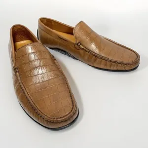 Donald J. Pliner Vinco Driving Loafers Mens Crocodile Embossed Tan Shoes Size 10