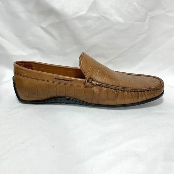 Donald J. Pliner Vinco Driving Loafers Mens Crocodile Embossed Tan Shoes Size 10