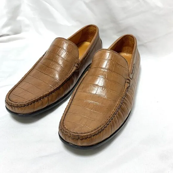 Donald J. Pliner Vinco Driving Loafers Mens Crocodile Embossed Tan Shoes Size 10