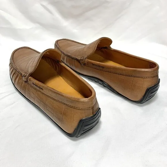 Donald J. Pliner Vinco Driving Loafers Mens Crocodile Embossed Tan Shoes Size 10