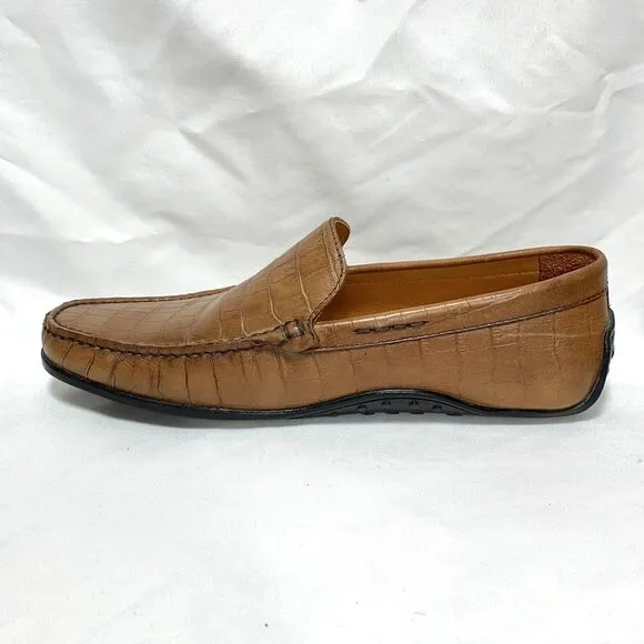 Donald J. Pliner Vinco Driving Loafers Mens Crocodile Embossed Tan Shoes Size 10