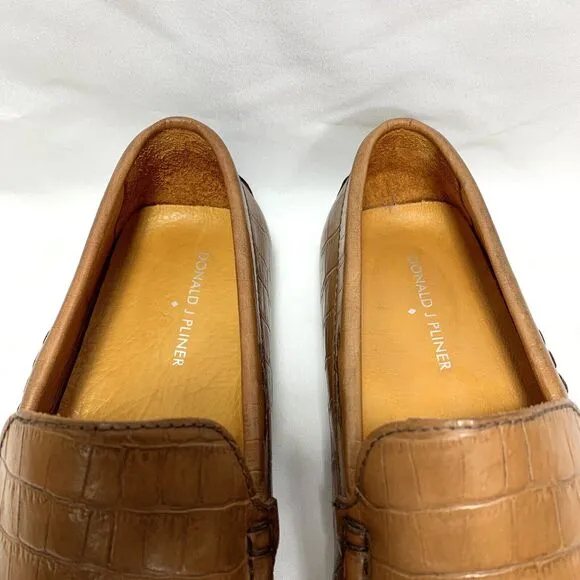 Donald J. Pliner Vinco Driving Loafers Mens Crocodile Embossed Tan Shoes Size 10