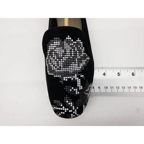 DONALD PLINER Black Hiro Studded Floral Rose Loafer Flats 6 Women's