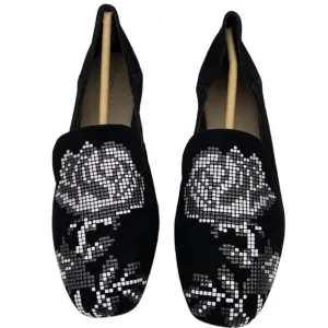 DONALD PLINER Black Hiro Studded Floral Rose Loafer Flats 6 Women's