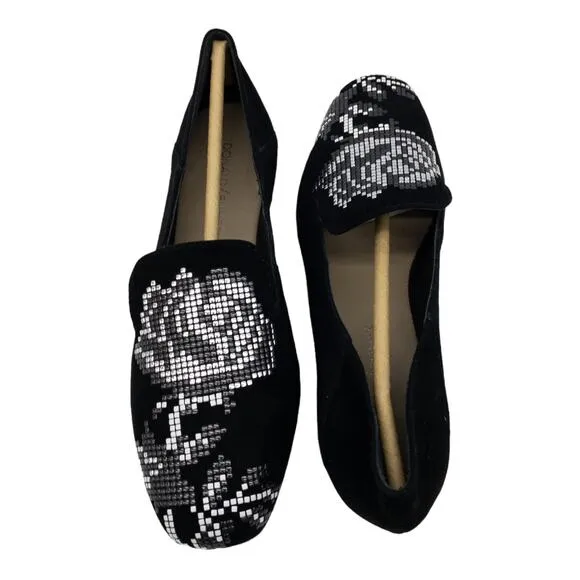DONALD PLINER Black Hiro Studded Floral Rose Loafer Flats 6 Women's