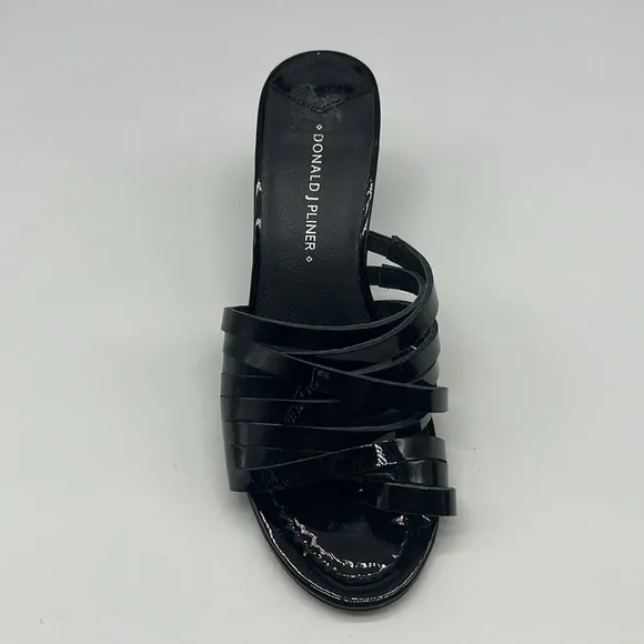 Donald Pliner - Black Patent Leather Strappy  Toe Insert Small Heel Sandals 7