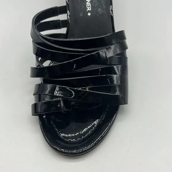 Donald Pliner - Black Patent Leather Strappy  Toe Insert Small Heel Sandals 7