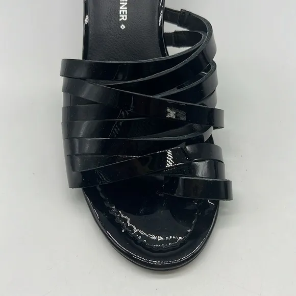 Donald Pliner - Black Patent Leather Strappy  Toe Insert Small Heel Sandals 7