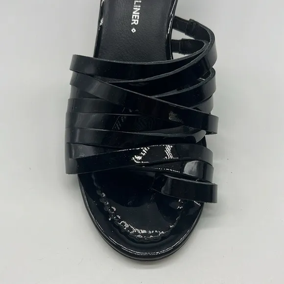 Donald Pliner - Black Patent Leather Strappy  Toe Insert Small Heel Sandals 7