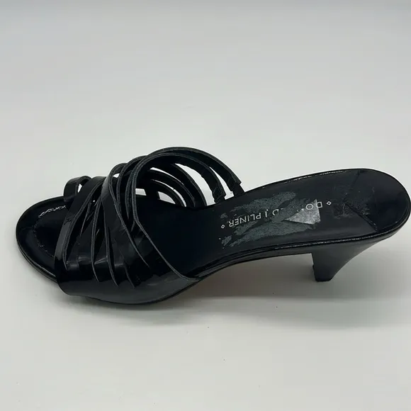 Donald Pliner - Black Patent Leather Strappy  Toe Insert Small Heel Sandals 7