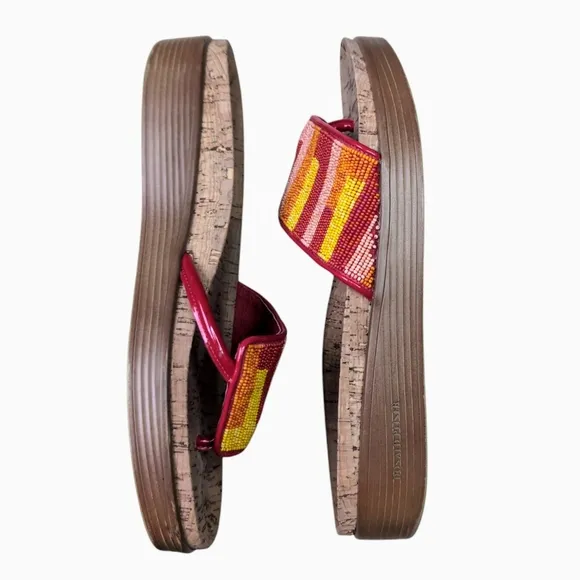 Donald Pliner Women's Fifi 24 Beaded Slip On Sandal Red Combo Women's Size 11