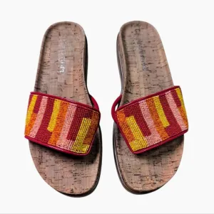 Donald Pliner Women's Fifi 24 Beaded Slip On Sandal Red Combo Women's Size 11