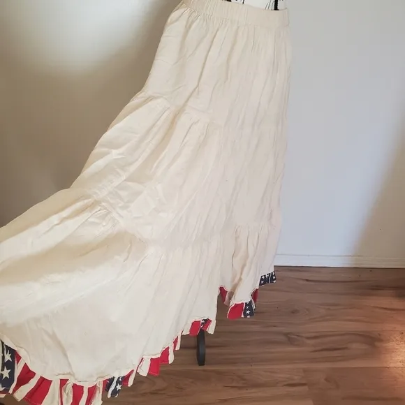 Double K Klothing Company | Cream Americana Multi Tiered Cotton Maxi Skirt