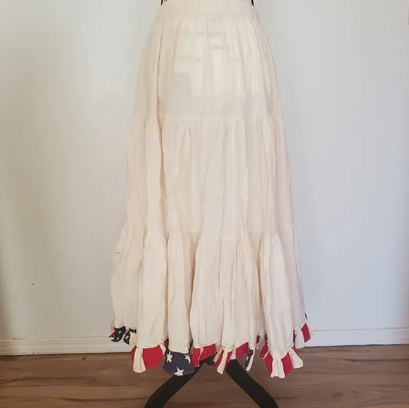 Double K Klothing Company | Cream Americana Multi Tiered Cotton Maxi Skirt