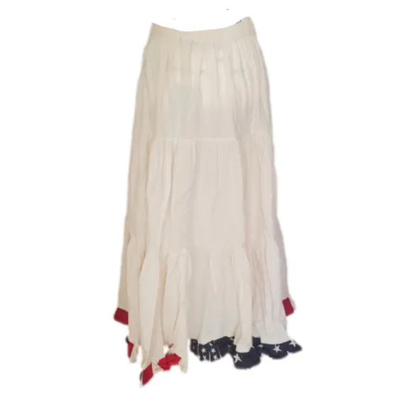 Double K Klothing Company | Cream Americana Multi Tiered Cotton Maxi Skirt