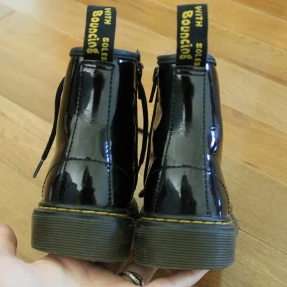 Dr. Doc Martens Air Walk Black Combat Lace Up Boots Patent Black Kids Size 1