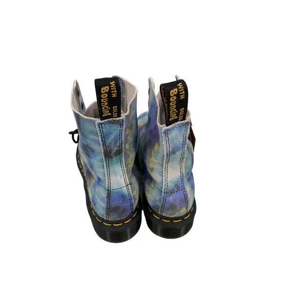 Dr Doc Martens Combat Boots Pascal Blue 1460 Tumbled Tie Dye Womens US 6
