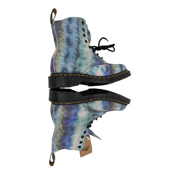 Dr Doc Martens Combat Boots Pascal Blue 1460 Tumbled Tie Dye Womens US 6