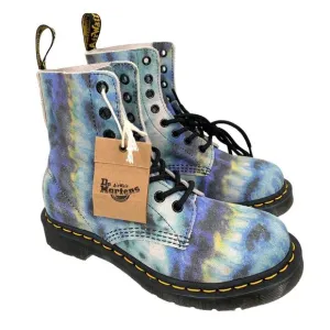 Dr Doc Martens Combat Boots Pascal Blue 1460 Tumbled Tie Dye Womens US 6