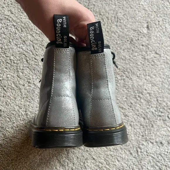 Dr Doc Martens Girls Size 3 Zavala Silver Glitter Leather Zip Combat Boots Kids