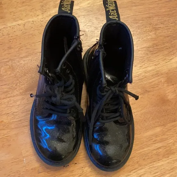 Dr Marten Air Wair Blk glitter combat boot sz 1 grunge rocker rockabilly docs
