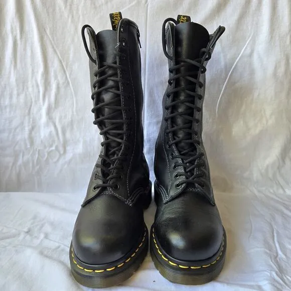 Dr Martens 10183 Women's Leather 14 Eye Combat Lace Up/Zip Boots Black Size 6
