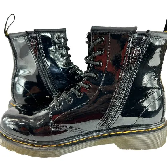 Dr. Martens 1460 Black Patent Leather Combat Boots Girls 3 Lace Up Combat