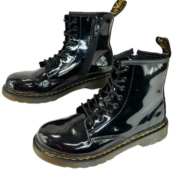 Dr. Martens 1460 Black Patent Leather Combat Boots Girls 3 Lace Up Combat