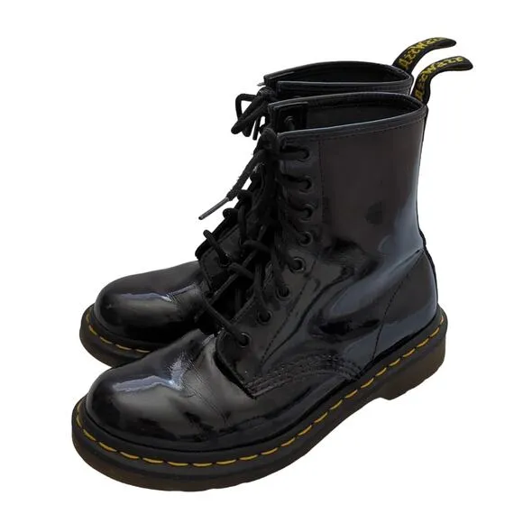 Dr. Martens 1460 Black Patent Leather Lace Up Hightop Combat Boots Womens Size 7