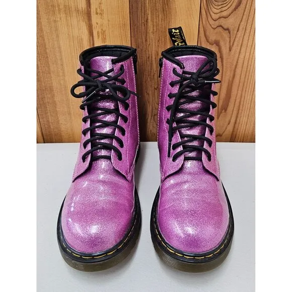 Dr. Martens 1460 Glitter Pink Patent Leather Women's Combat Boots Size 6