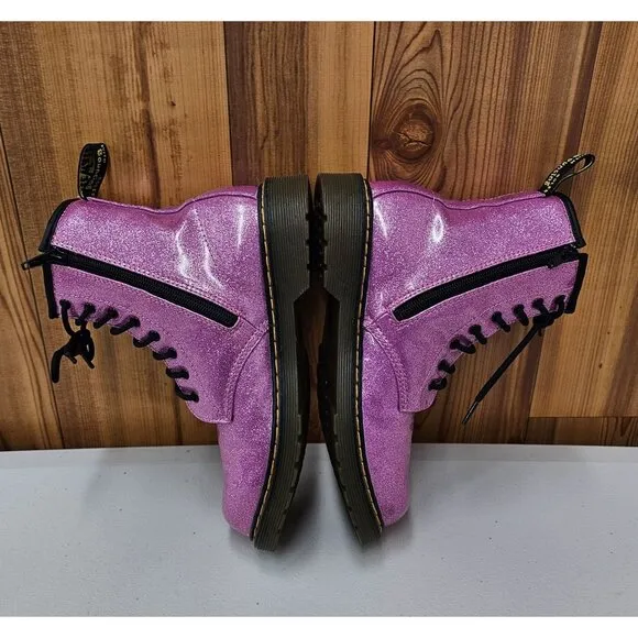 Dr. Martens 1460 Glitter Pink Patent Leather Women's Combat Boots Size 6