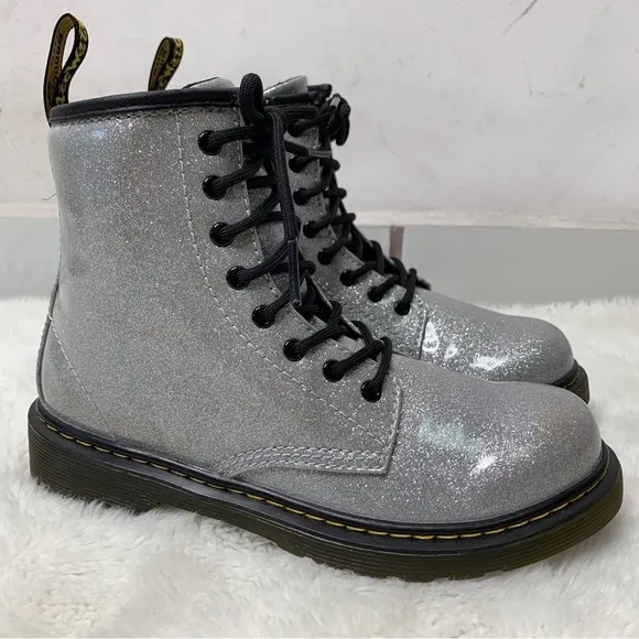 Dr Martens 1460 Kid's Silver Glitter Boots Size 3