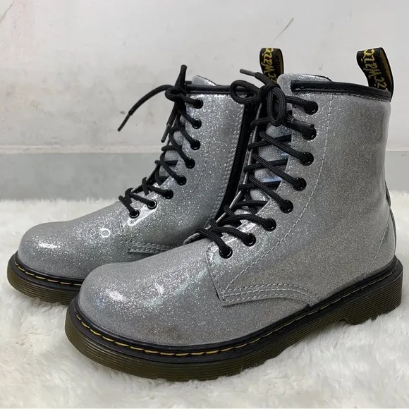 Dr Martens 1460 Kid's Silver Glitter Boots Size 3