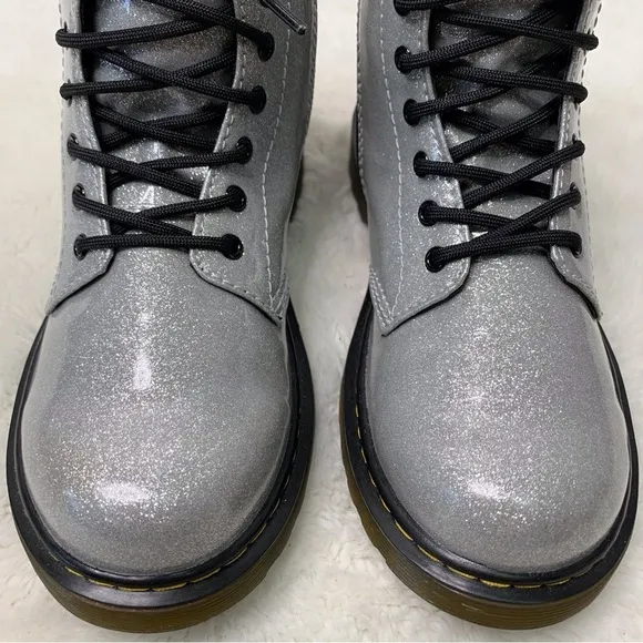 Dr Martens 1460 Kid's Silver Glitter Boots Size 3