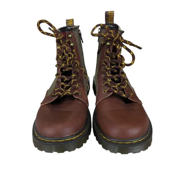 Dr Martens 1460 Panel Junior Girls 4 Leather Canvas Combat Boots Lug Flannel