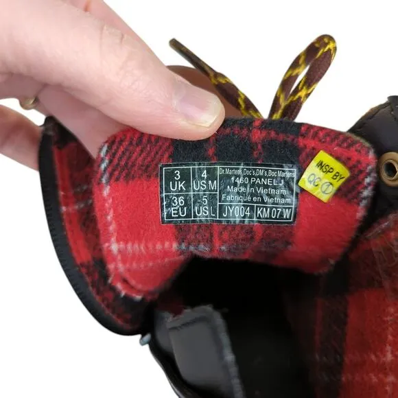 Dr Martens 1460 Panel Junior Girls 4 Leather Canvas Combat Boots Lug Flannel