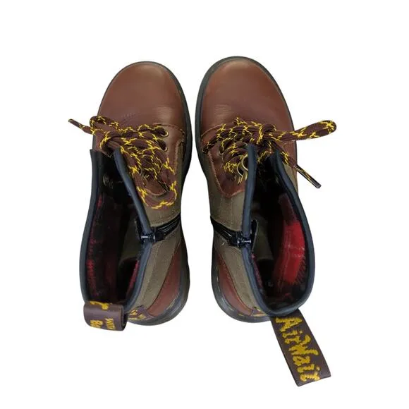 Dr Martens 1460 Panel Junior Girls 4 Leather Canvas Combat Boots Lug Flannel