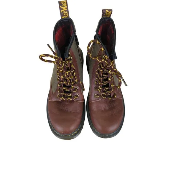 Dr Martens 1460 Panel Junior Girls 4 Leather Canvas Combat Boots Lug Flannel