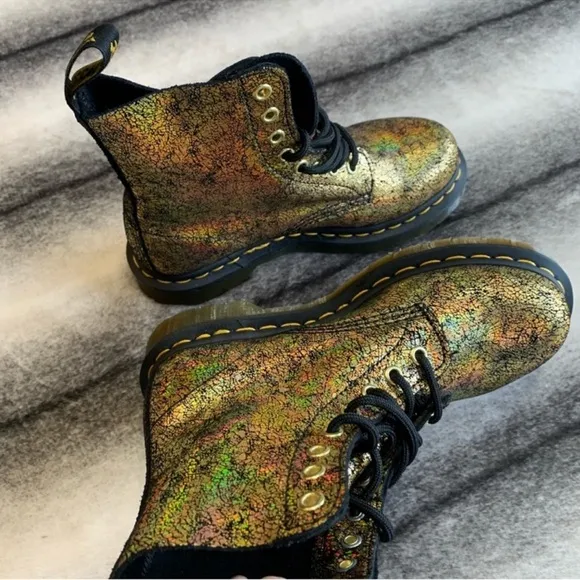 Dr Martens 1460 Pascal Gold Crackle Iridescent Lace Up Combat Boots