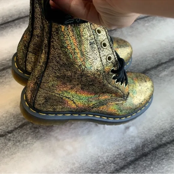 Dr Martens 1460 Pascal Gold Crackle Iridescent Lace Up Combat Boots