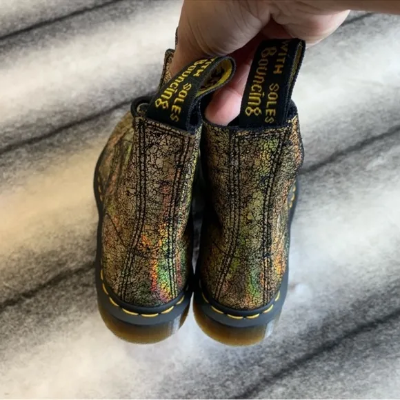 Dr Martens 1460 Pascal Gold Crackle Iridescent Lace Up Combat Boots