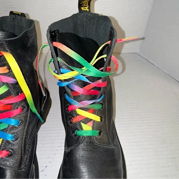 Dr Martens 1460 Pascal Rainbow Stitch Black Leather Boots Womens Size 9 Combat
