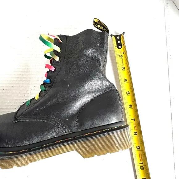 Dr Martens 1460 Pascal Rainbow Stitch Black Leather Boots Womens Size 9 Combat